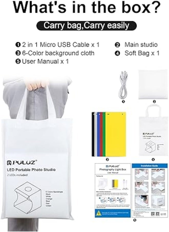 Generic POLOZ Light Box 7.8’/20CM Folding Photo Box for Small Product Suitable for Business selling Items Online with USB Cable 40 Lamp Beads 6 Colors Backdrops  - Image 5