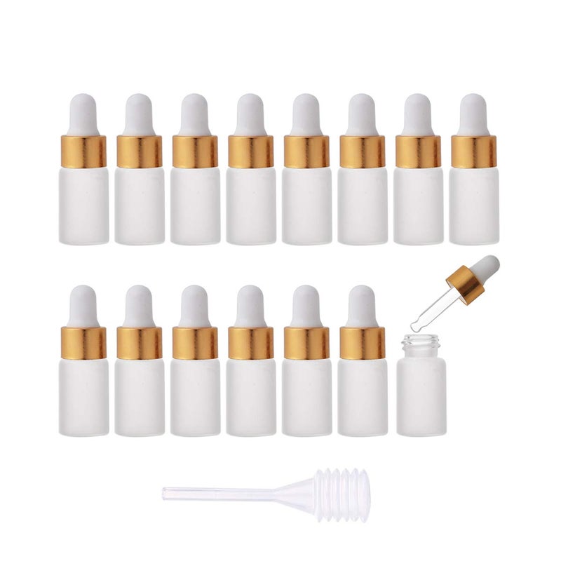 Enslz 15pcs 3ml Mini Empty Frosted Essential Oil Glass Dropper bottle Reusable Bottles Vial Nasal Oil dropper refillable bottle with Metal Screw Mouth lid&rubber Bulb (3ml, Gold)