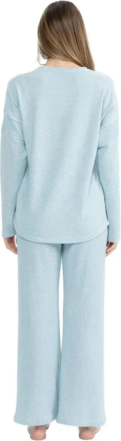 U.S. Polo Assn. 17085 Women's Soft Fabric Long Sleeve Round Neck Pajama Set-Blue Melange