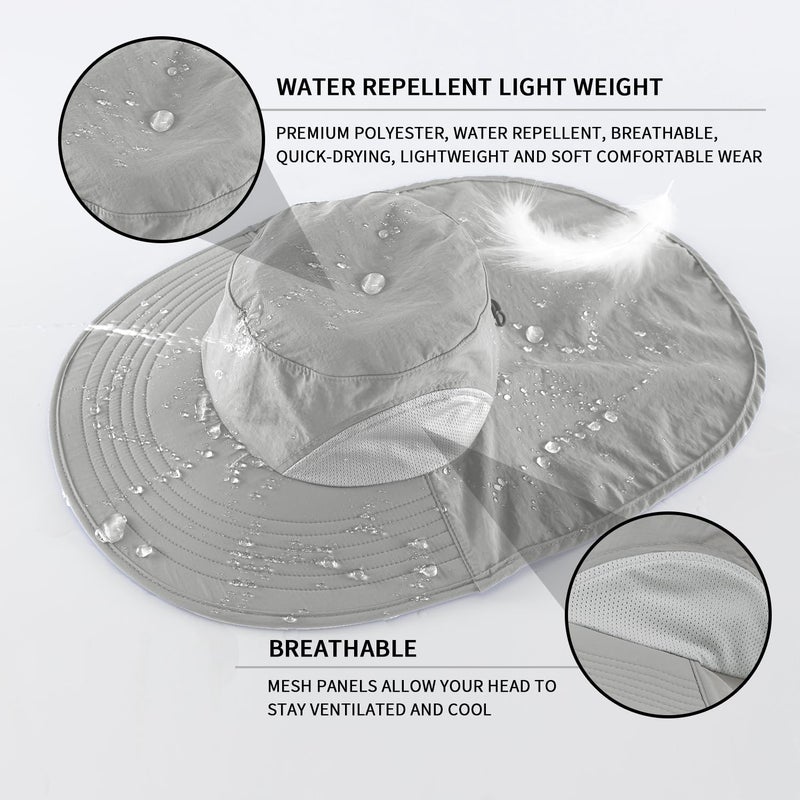 Home Prefer Outdoor UPF50+ Sun Hat Wide Brim Mesh Fishing Hat with Neck Flap (Light Gray) - Image 3