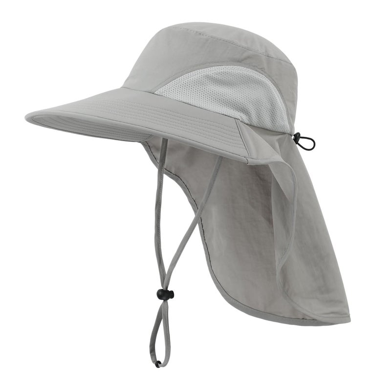 Home Prefer Outdoor UPF50+ Sun Hat Wide Brim Mesh Fishing Hat with Neck Flap (Light Gray) - Image 1