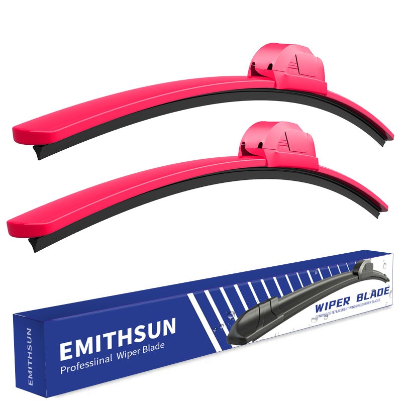 EMITHSUN OEM QUALITY 26" + 20" Premium All-Seasons Durable Stable And Quiet Rose Red Windshield Wiper Blades (Set of 2) - Image 1