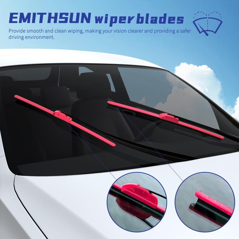 EMITHSUN OEM QUALITY 26" + 20" Premium All-Seasons Durable Stable And Quiet Rose Red Windshield Wiper Blades (Set of 2) - Image 5