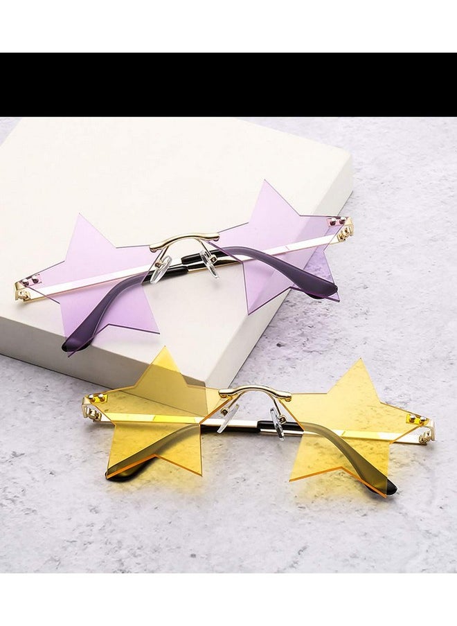 ENTHYI - Rimless Star Shape Sunglasses Personality Sun Glasses For Womenmen Party Glasses Personality Pentagram Eyewears (Pink) - Image 1