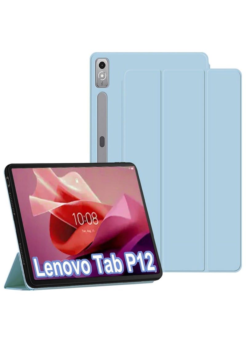 Captaintech - Case Compatible with Lenovo Tab P12 (12.7 Inch) 2023 Tablet Slim Tri-fold Stand Soft TPU Back Shell Auto Wake/Sleep Anti-Drop Cover - Image 1
