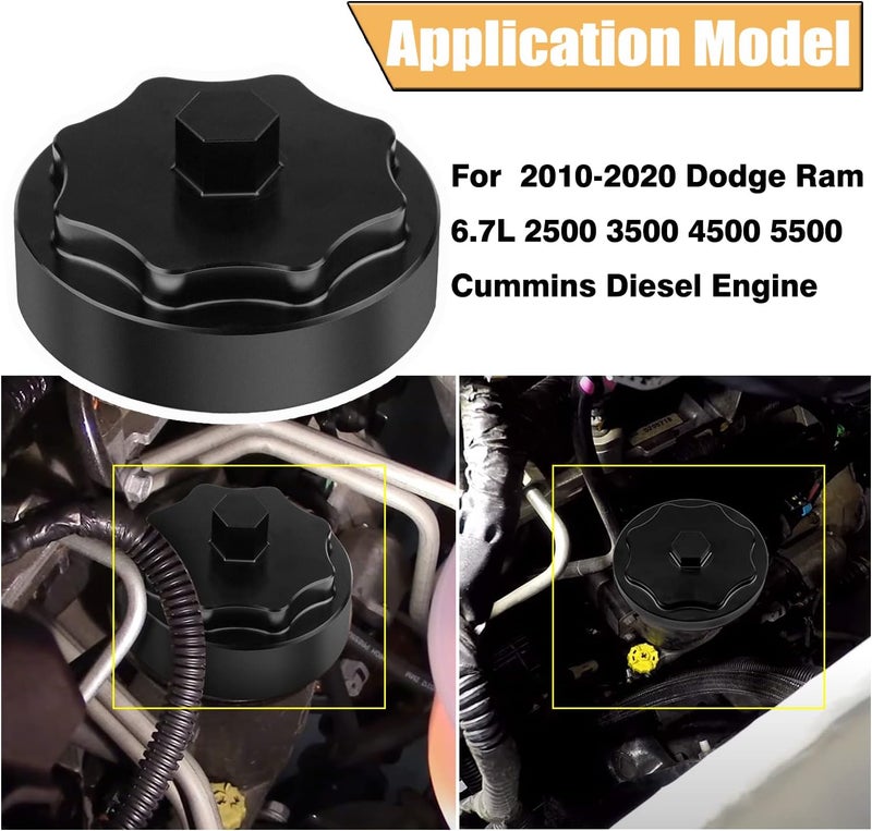 Bentolin Fuel Filter Housing Cap Cover for 2010-2020 Dodge Ram 2500 3500 4500 5500 6.7L Cummins Diesel Engine - Black - Image 3