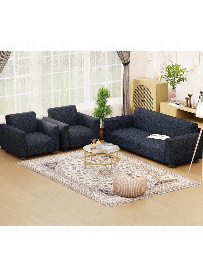 Lukzer 5 Seater Dark Blue Lining Design Universal Sofa Cover 3+1+1 Seater | 360° Fully Covered Anti-Slip Washable Couch Cover Protecter | 140 GSM Stretch Fit Polyester + Spandex Slipcover (SC-023-05) - Image 1