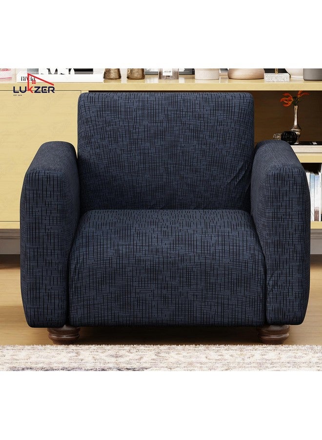 Lukzer 5 Seater Dark Blue Lining Design Universal Sofa Cover 3+1+1 Seater | 360° Fully Covered Anti-Slip Washable Couch Cover Protecter | 140 GSM Stretch Fit Polyester + Spandex Slipcover (SC-023-05) - Image 4