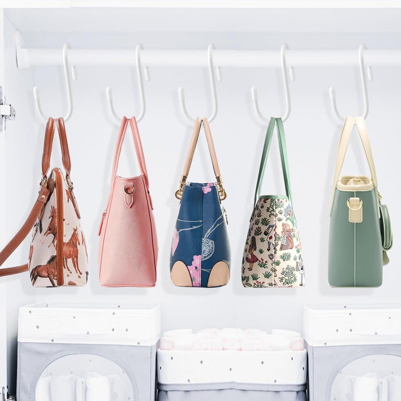 HiGift Purse Hanger for Closet, 8 Pack Unique Twist Design White Vinyl Coated Bag Hooks Organizer Hanging, Large Closet Hooks Purse Organizer Holder for Hanging Purse,Handbag,Belt,Hat,Backpack,Jeans - Image 3