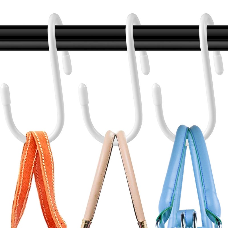 HiGift Purse Hanger for Closet, 8 Pack Unique Twist Design White Vinyl Coated Bag Hooks Organizer Hanging, Large Closet Hooks Purse Organizer Holder for Hanging Purse,Handbag,Belt,Hat,Backpack,Jeans - Image 1