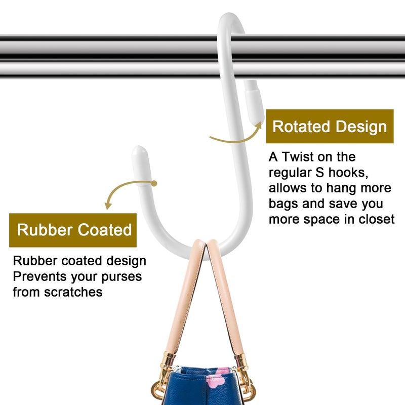 HiGift Purse Hanger for Closet, 8 Pack Unique Twist Design White Vinyl Coated Bag Hooks Organizer Hanging, Large Closet Hooks Purse Organizer Holder for Hanging Purse,Handbag,Belt,Hat,Backpack,Jeans - Image 5