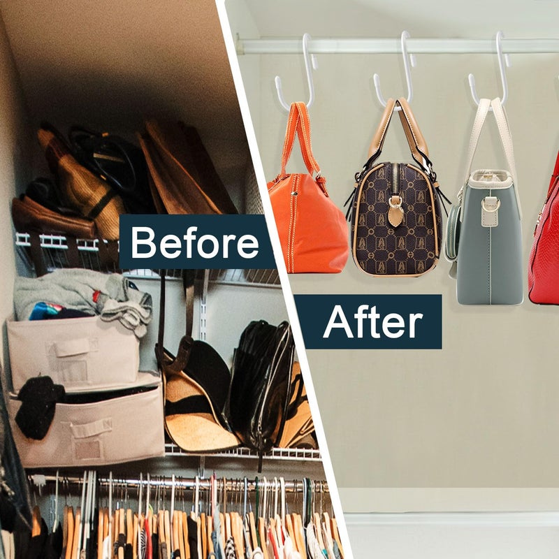 HiGift Purse Hanger for Closet, 8 Pack Unique Twist Design White Vinyl Coated Bag Hooks Organizer Hanging, Large Closet Hooks Purse Organizer Holder for Hanging Purse,Handbag,Belt,Hat,Backpack,Jeans - Image 4