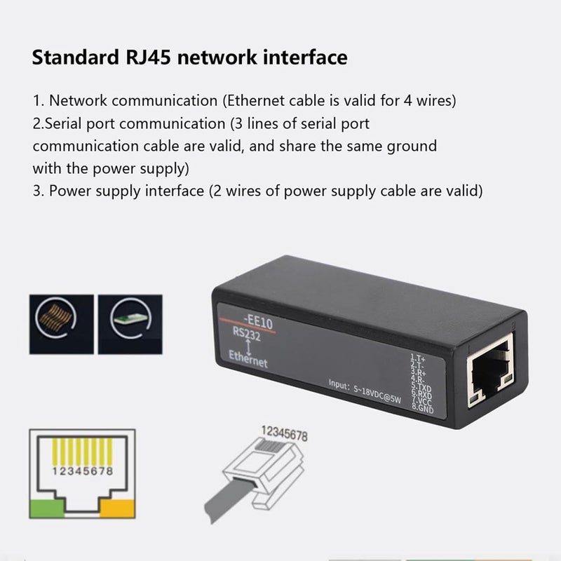 Serial to Ethernet DTU Communication Module, RS232 Serial Server, 5-36VDC Power - Secure Data Transmission, Web Configurable, Industrial Networking Device - Image 3