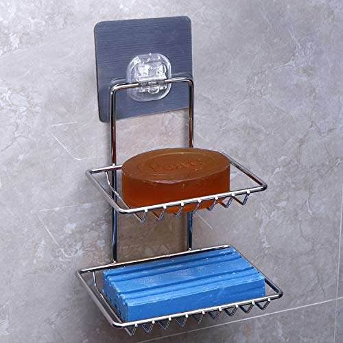 HOKIPO® Magic Sticker Series Self Adhesive Stainless Steel Double Soap Stand (AR-3158) - Image 1