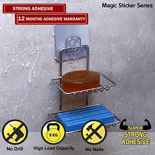HOKIPO® Magic Sticker Series Self Adhesive Stainless Steel Double Soap Stand (AR-3158) - Image 2