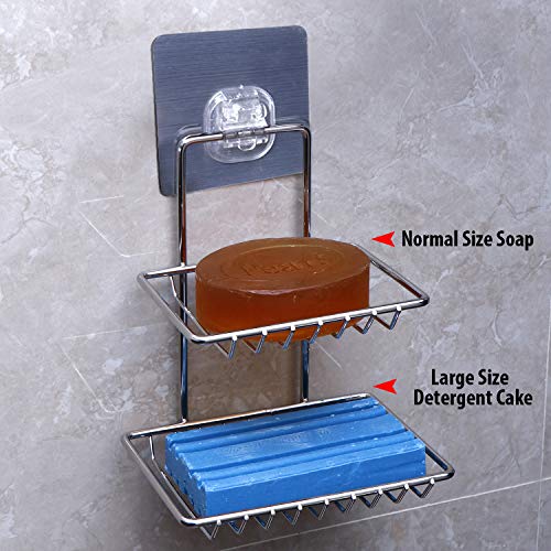 HOKIPO® Magic Sticker Series Self Adhesive Stainless Steel Double Soap Stand (AR-3158) - Image 4