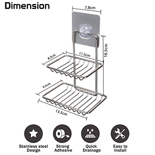HOKIPO® Magic Sticker Series Self Adhesive Stainless Steel Double Soap Stand (AR-3158) - Image 3