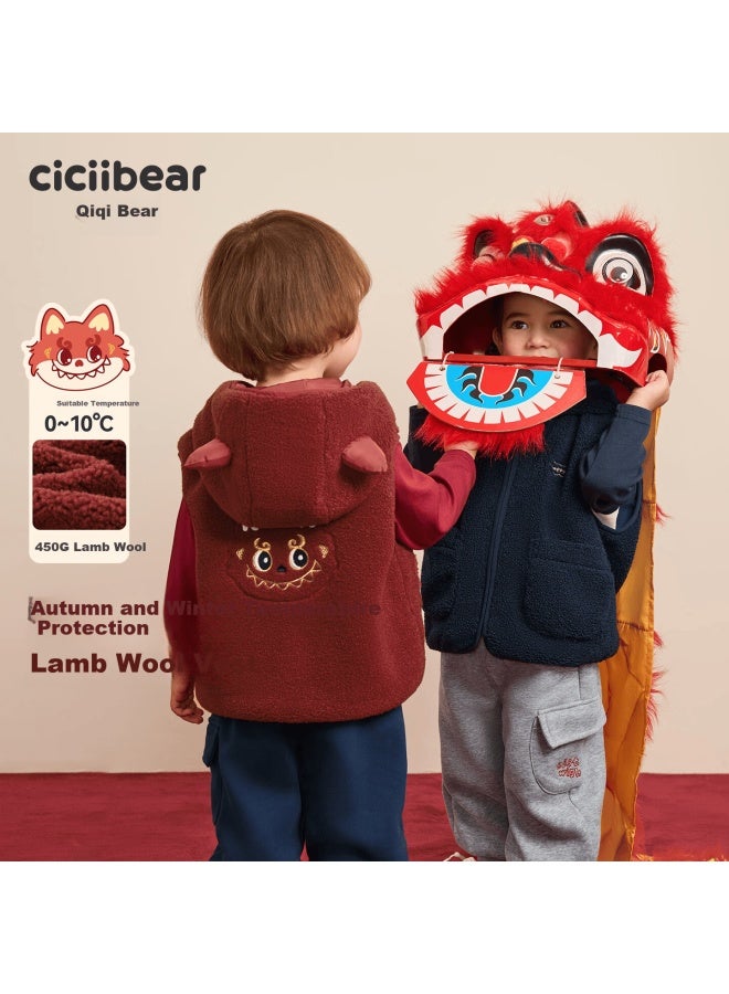 ciciibear سي سي دب [وحش رأس السنة الصغيرة 450 جرام من صوف الحمل] سترة بيبي قيق قيق دب للأولاد خريف شتاء جاكيت صوف للبنات إصدار رأس السنة - Image 3