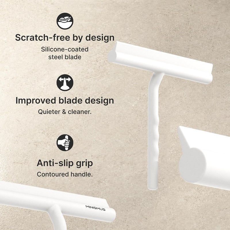Minismus Shower Squeegee, Squeegee for Shower, Bathroom, Tiles, Mirrors, Windows, Includes Magnetic Holder, No Drilling, Self-Adhesive, Bathroom Accessories, Modern Design in Elegant (21 cm, White) Modern practical shape - Image 4