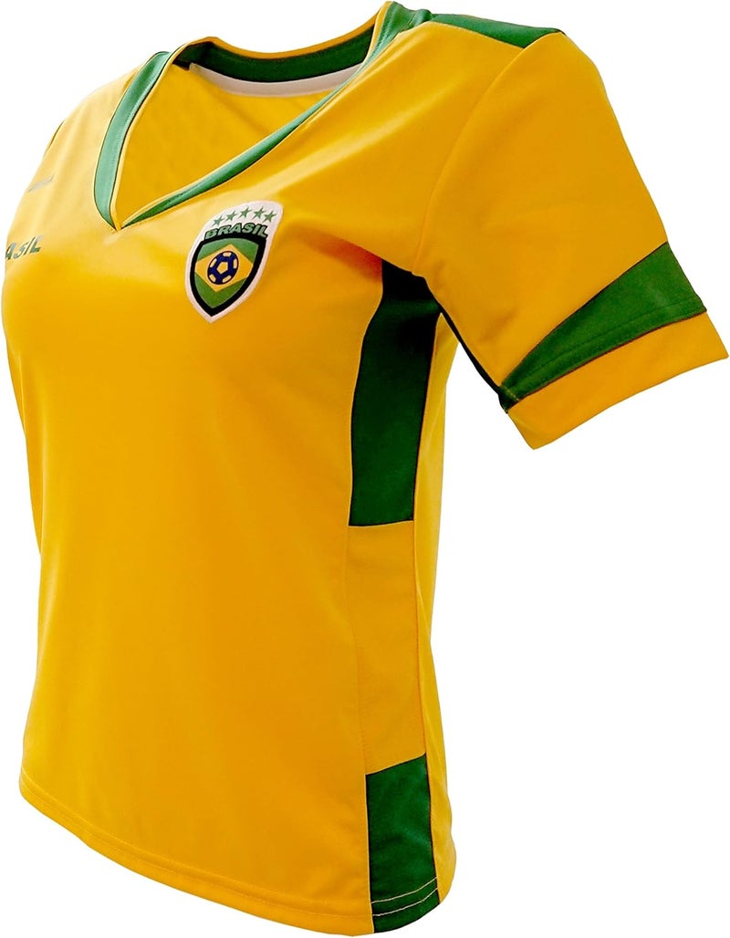 ARZA Brazil Women’s Soccer Jersey - Slim Fit Yellow V-Neck Short Sleeve Football Shirt - Image 2