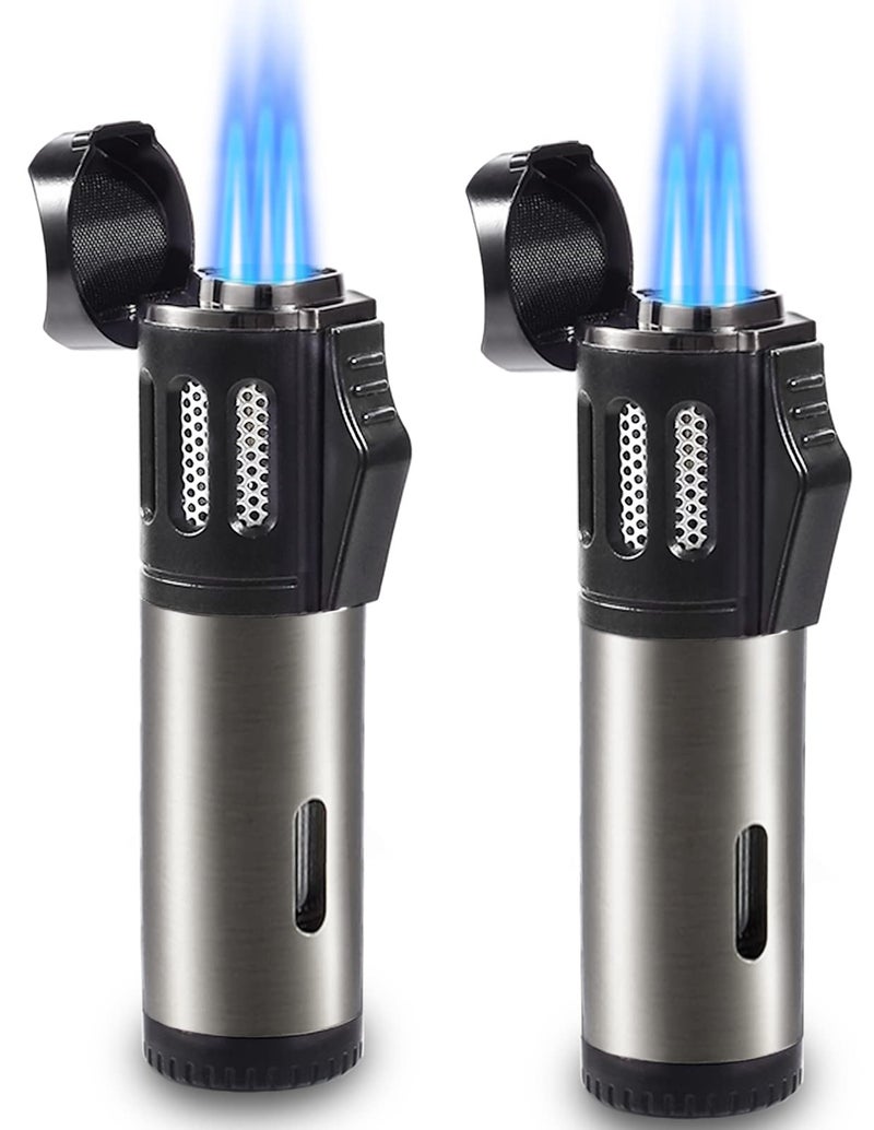 Urgrette 2 Pack Torch Lighter Triple 3 Jet Flame Butane Gas Lighter Refillable Jet Torch Lighters Adjustable Windproof Pocket Lighter for Grill Kitchen Fireplace Camping (Fuel Not Included) - Image 1