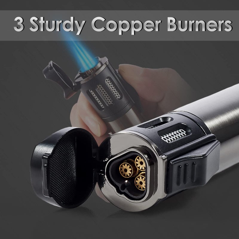 Urgrette 2 Pack Torch Lighter Triple 3 Jet Flame Butane Gas Lighter Refillable Jet Torch Lighters Adjustable Windproof Pocket Lighter for Grill Kitchen Fireplace Camping (Fuel Not Included) - Image 2
