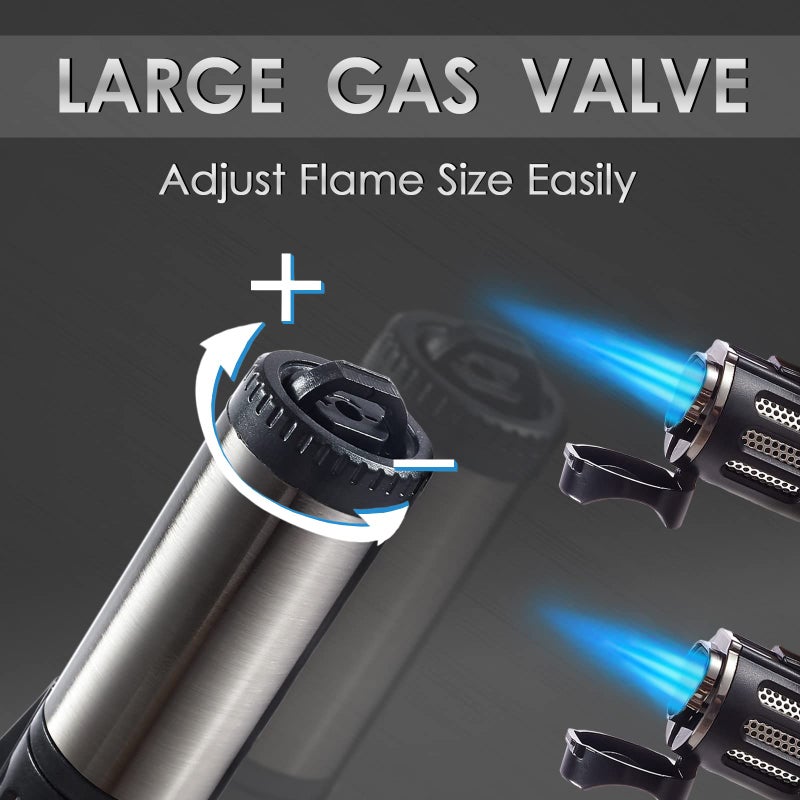 Urgrette 2 Pack Torch Lighter Triple 3 Jet Flame Butane Gas Lighter Refillable Jet Torch Lighters Adjustable Windproof Pocket Lighter for Grill Kitchen Fireplace Camping (Fuel Not Included) - Image 4
