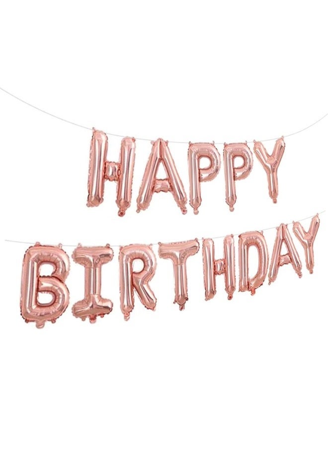 INSX HAPPY BIRTHDAY Balloon Set - 16 Inch Letter Balloons with Straw and Ribbon - Easy to Inflate and Hang - Durable and Reusable - Perfect for Birthday Party Decorations (Rose Gold Color) - Image 1