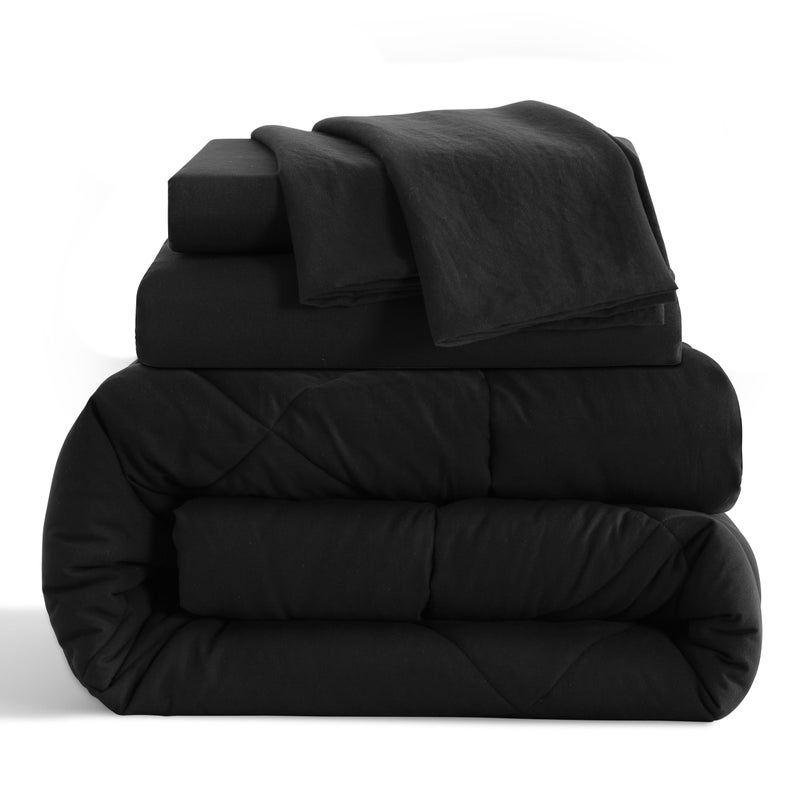NTBAY Twin Comforter Set with Sheets, 5 Pieces Soft and Breathable Twin Bedding Set, Twin Bed in a Bag, Down Alternative Comforter Set Solid Color All Season, Kids Bedding Set, Black - Image 2