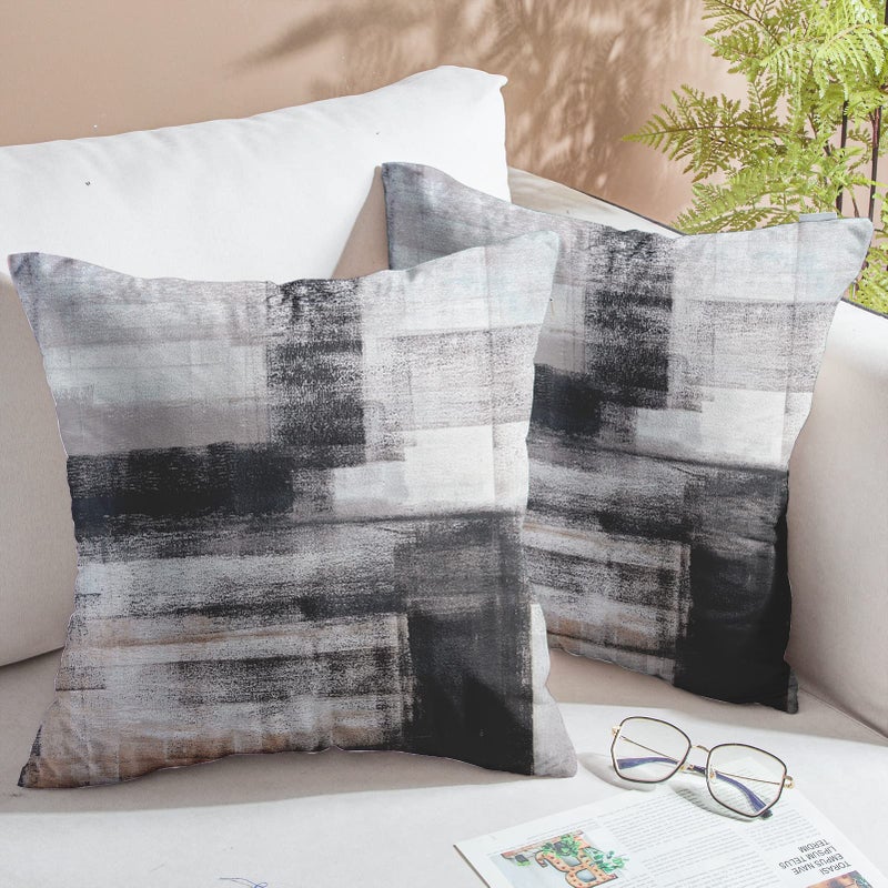 chiinvent Black White Velvet Abstract Pillow Covers Set of 2 Modern Accent Gray Throw Pillow Cover Soft Elegant Decorative Couch Cushion Cover for Bed Living Room Outdoor Sofa Pillowcases 18x18 Inch