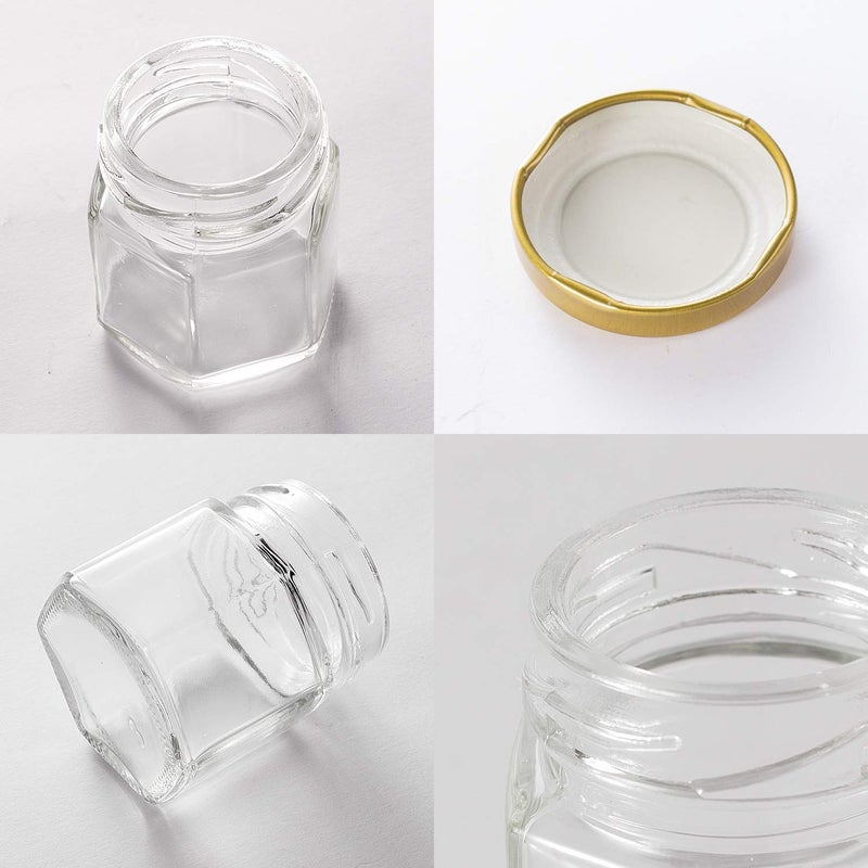 Encheng 1.5 Oz Clear Hexagon Jars Small Glass Jars With Lids(Golden) Mason Jars For Herbs Foods Jams Liquid Mini Spice Jars For Storage 30 Pack - Image 3