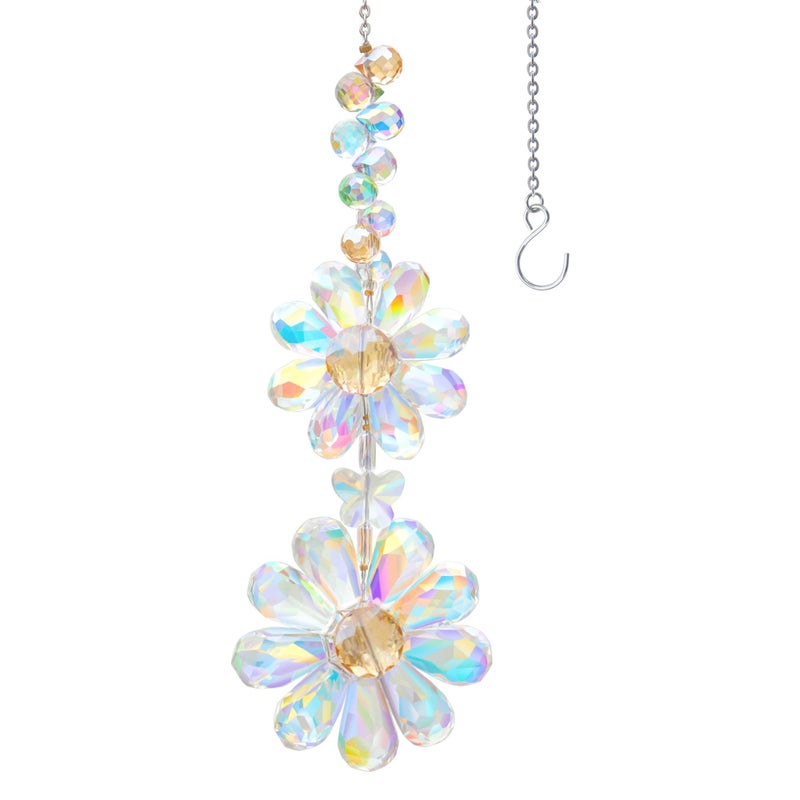 Pedobo Crystal Flower Suncatcher Hanging Ornament, Rainbow Maker Window Sun Catcher Indoor Outdoor Patio Garden Decor (Crystal AB) - Image 1