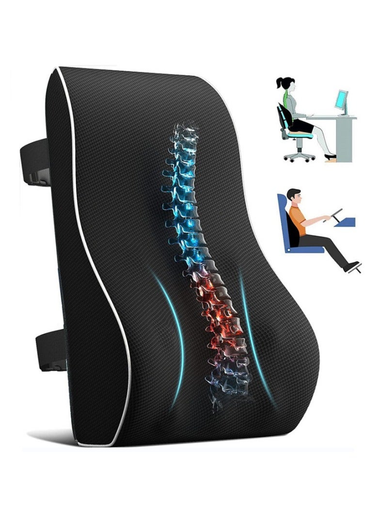 NNEWVANTE Lumbar Support Pillow for Office Chair Back Support Pillow for Car, Computer, Gaming Chair Memory Foam Back Cushion for Back Pain Relief Improve Posture, Mesh Cover Double Adjustable Straps  - Image 1