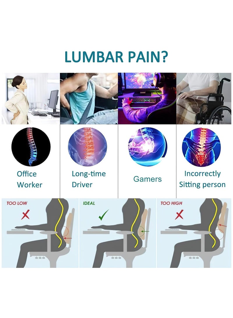NNEWVANTE Lumbar Support Pillow for Office Chair Back Support Pillow for Car, Computer, Gaming Chair Memory Foam Back Cushion for Back Pain Relief Improve Posture, Mesh Cover Double Adjustable Straps  - Image 2