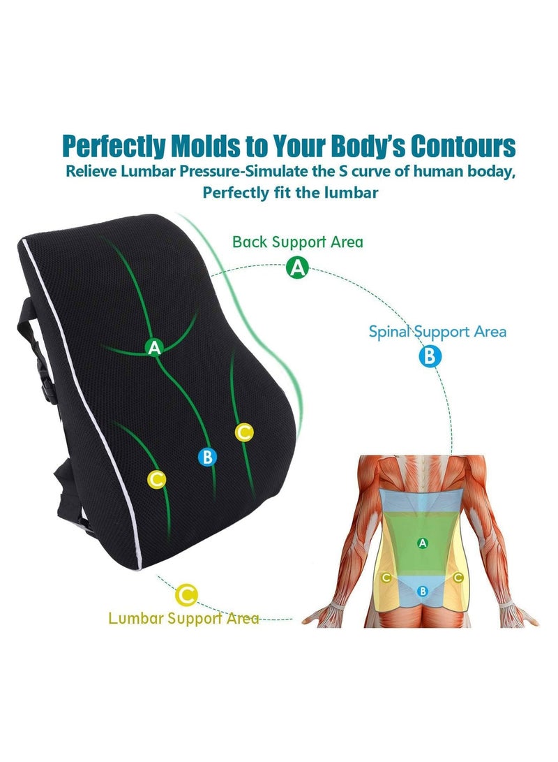 NNEWVANTE Lumbar Support Pillow for Office Chair Back Support Pillow for Car, Computer, Gaming Chair Memory Foam Back Cushion for Back Pain Relief Improve Posture, Mesh Cover Double Adjustable Straps  - Image 3