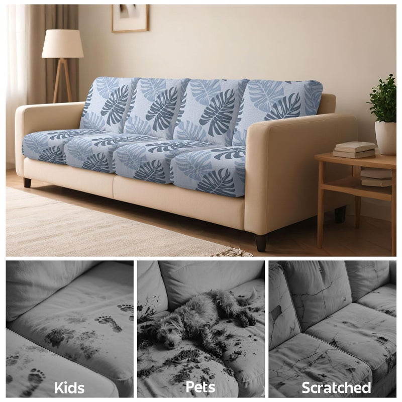 pickyNproud 8Pcs Patio Cushion Covers Stretch Outdoor Couch Cushions Slipcovers Replacement Washable Furniture Protector with Elastic Bottom Sofa Chair Seat Cover, Gray Leaves - Image 5