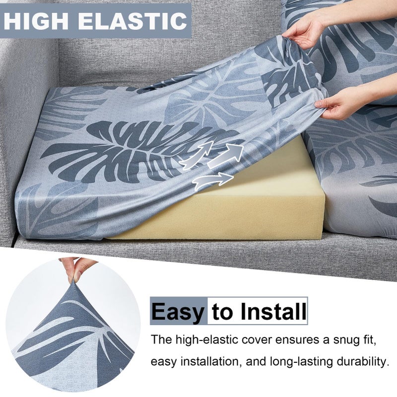 pickyNproud 8Pcs Patio Cushion Covers Stretch Outdoor Couch Cushions Slipcovers Replacement Washable Furniture Protector with Elastic Bottom Sofa Chair Seat Cover, Gray Leaves - Image 2
