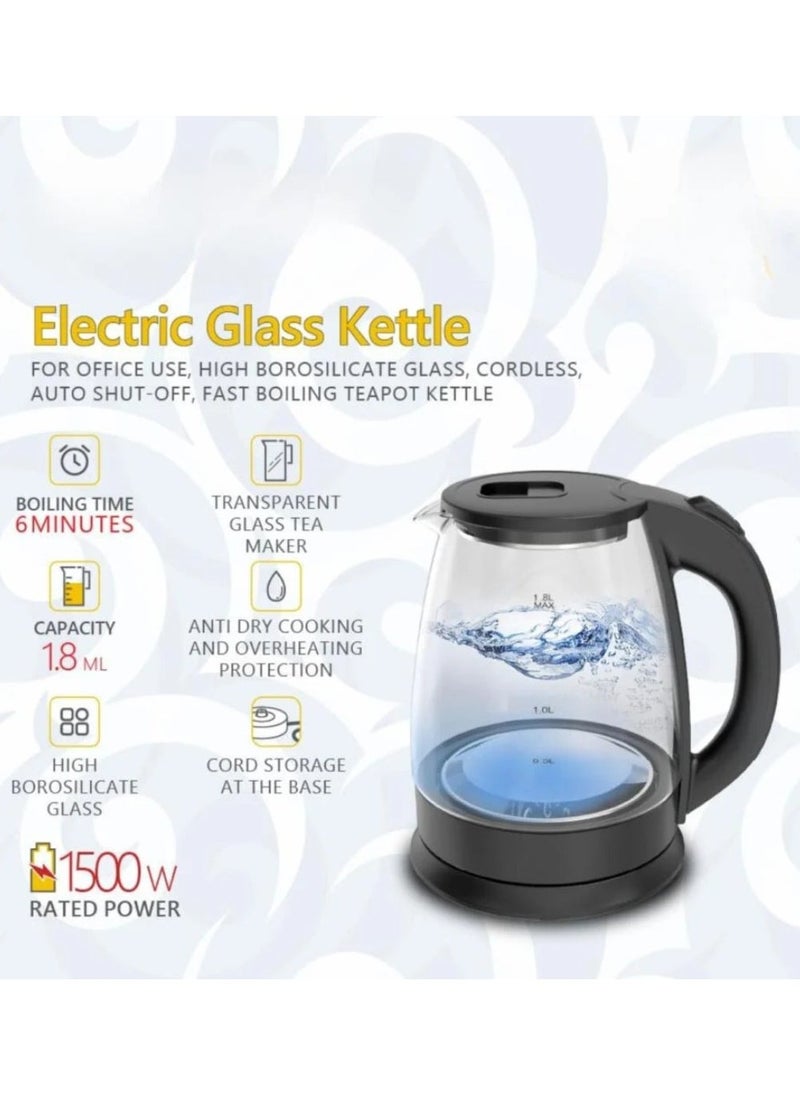 Denx Electric Glass Kettle With 1.8L Capacity And 1500W Power, Fast Boiling - Image 2