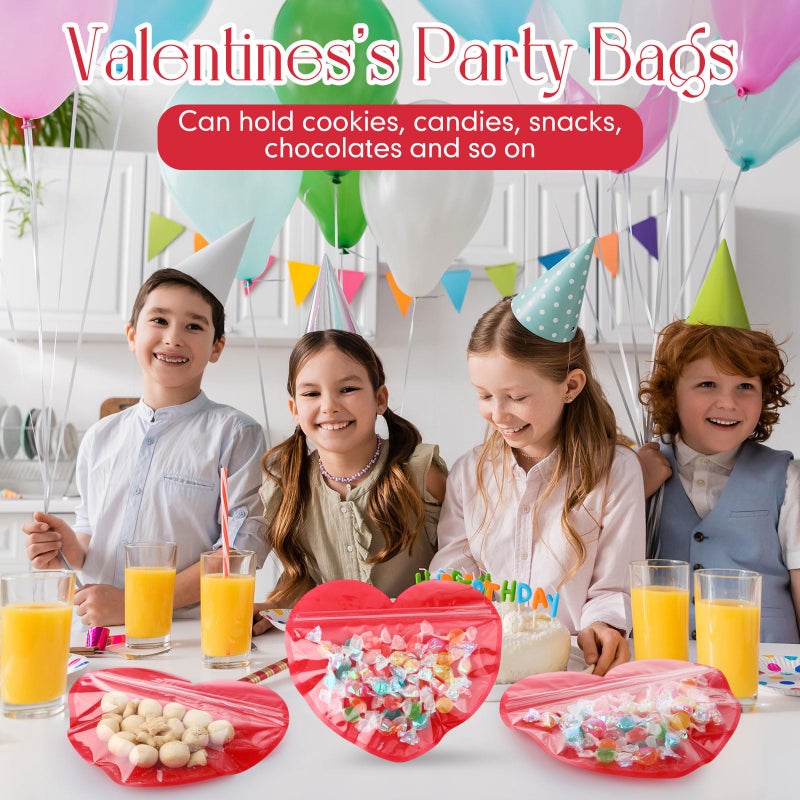 Yexiya 50 Pcs Large Valentine Gift Bags 3.4 x 4 Inch Heart Shaped Treat Bags Valentine Clear Cellophane Bag Plastic Heart Candy Goodie Reusable Sealed Bag for Party Favors(Red) - Image 4