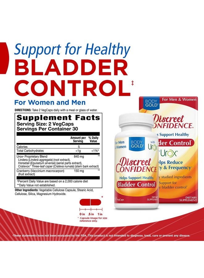 BODY GOLD Discreet Confidence - Helps Support Bladder Control, Reduce Urgency and Frequency - Bladder Support with Urox, Cranberry Extract, Gluten Free, Vegan, 60-Day Guarantee, 30 Serv, 60 VegCaps - Image 2