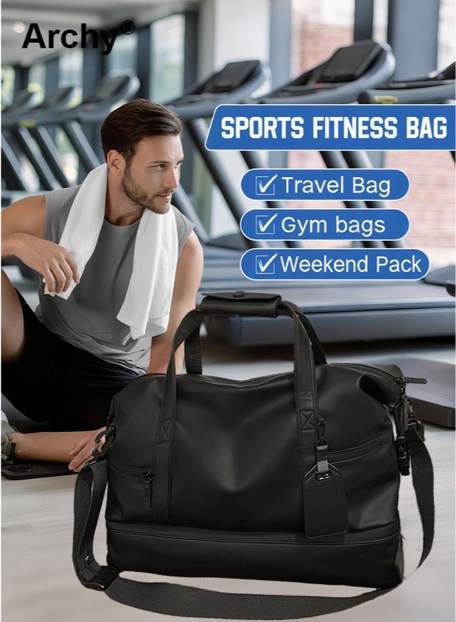 أرشي حقيبة سفر كبيرة للرجال - حقيبة رياضية متعددة الاستخدامات | جيب منفصل للأحذية، فاصل للأحذية الجافة والرطبة، حجم مناسب للحمل باليد | حقيبة كتف/يد للسفر والتنقل - Image 1