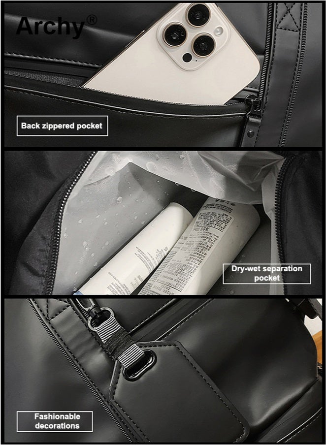 أرشي حقيبة سفر كبيرة للرجال - حقيبة رياضية متعددة الاستخدامات | جيب منفصل للأحذية، فاصل للأحذية الجافة والرطبة، حجم مناسب للحمل باليد | حقيبة كتف/يد للسفر والتنقل - Image 3