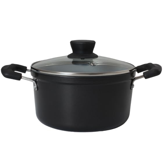 PLUMM Get Plumm Sauce Pot Cookware with Handle | Granite Stone Kadhai with Lid | Induction Base Biryani Pot Glass lid | Cool Touch Handle | Cooking Handi Pot (28 cm,Black) - Image 1