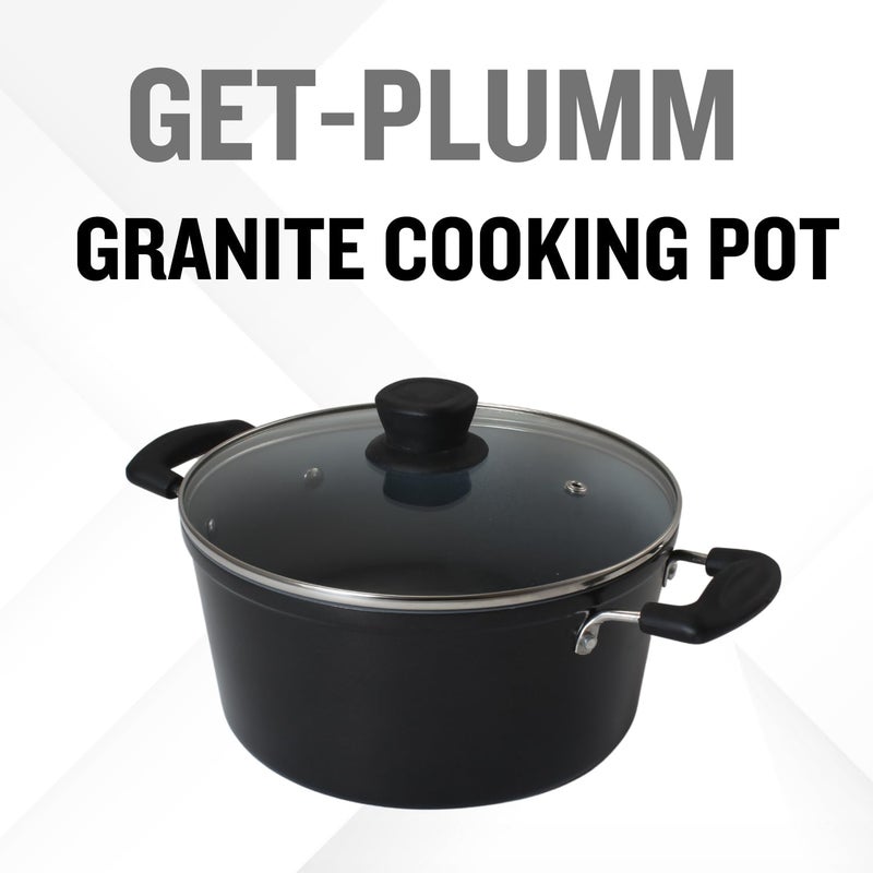 PLUMM Get Plumm Sauce Pot Cookware with Handle | Granite Stone Kadhai with Lid | Induction Base Biryani Pot Glass lid | Cool Touch Handle | Cooking Handi Pot (28 cm,Black) - Image 4