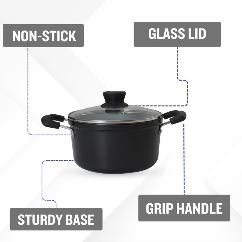 PLUMM Get Plumm Sauce Pot Cookware with Handle | Granite Stone Kadhai with Lid | Induction Base Biryani Pot Glass lid | Cool Touch Handle | Cooking Handi Pot (28 cm,Black) - Image 2