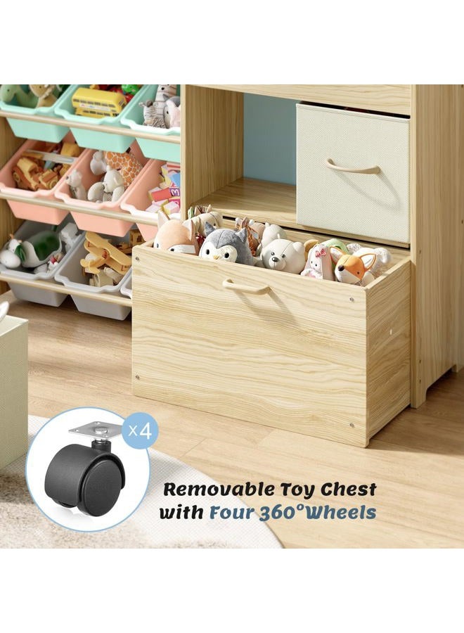 EXPERLAM Toy Storage Organizer for Kids, 9-Bin Toy Organizer with 2-Drawers,Movable Toy Chest and Top Rack, Kids Bookshelf and Toy Storage for Living Room, Playroom, Bedroom, Nursery, Multi-Color - Image 4