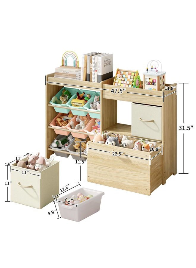 EXPERLAM Toy Storage Organizer for Kids, 9-Bin Toy Organizer with 2-Drawers,Movable Toy Chest and Top Rack, Kids Bookshelf and Toy Storage for Living Room, Playroom, Bedroom, Nursery, Multi-Color - Image 2