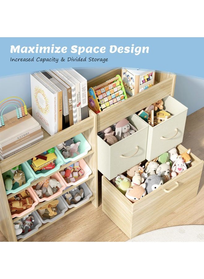EXPERLAM Toy Storage Organizer for Kids, 9-Bin Toy Organizer with 2-Drawers,Movable Toy Chest and Top Rack, Kids Bookshelf and Toy Storage for Living Room, Playroom, Bedroom, Nursery, Multi-Color - Image 5