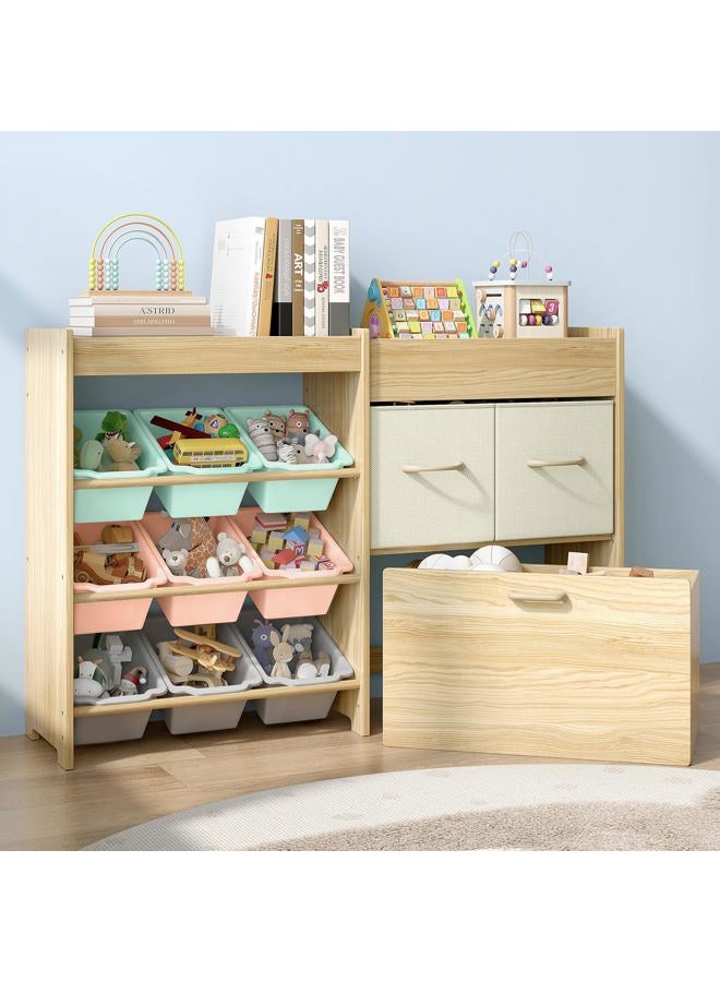 EXPERLAM Toy Storage Organizer for Kids, 9-Bin Toy Organizer with 2-Drawers,Movable Toy Chest and Top Rack, Kids Bookshelf and Toy Storage for Living Room, Playroom, Bedroom, Nursery, Multi-Color - Image 1