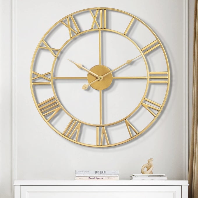 LARGE WALL CLOCK SILENT NONTICKING ROMAN NUMERALS VINTAGE BATTERY OPERATED 24 INCH18INCH16INCH FARMHOUSE WALL CLOCK FOR LIVING ROOM BEDROOM KITCHEN CAFE DECORGOLD 47CM